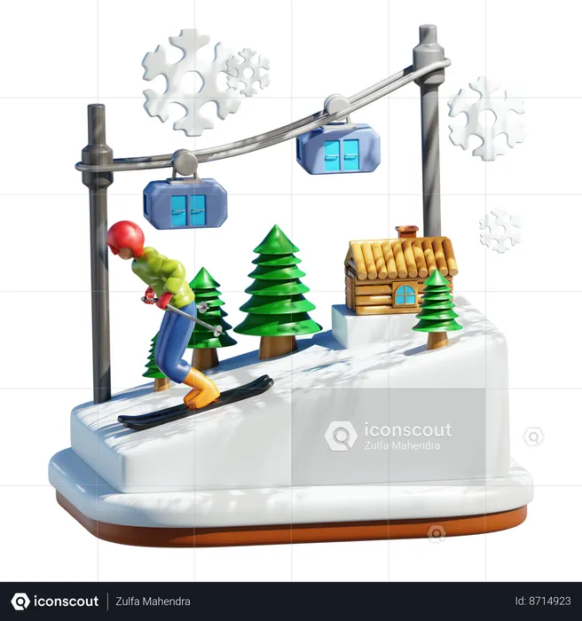Snow Boarding  3D Illustration