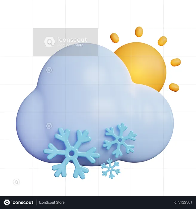 Snow Cloud With Sun  3D Icon