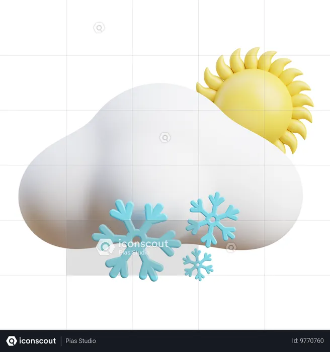 Snow Cloud With Sun  3D Icon