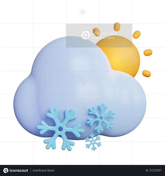 Snow Cloud With Sun  3D Icon