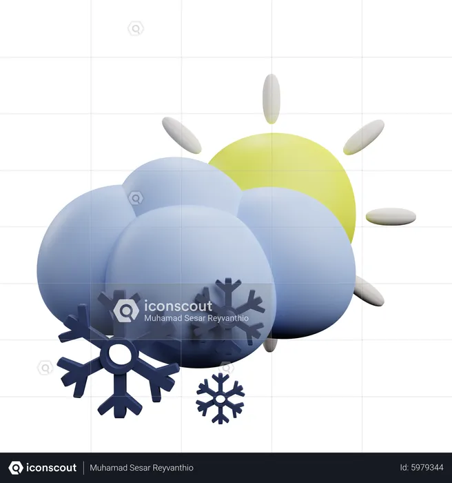 Snow cloud with sun  3D Icon