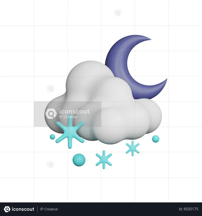 Snowfall at Night with Half Moon  3D Icon
