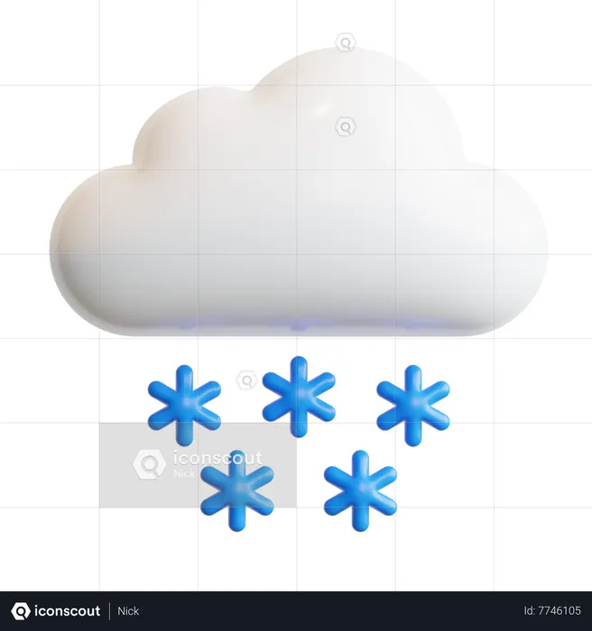 Snowflake With Cloud  3D Icon