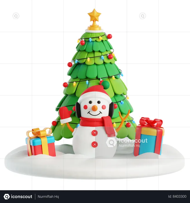 Snowman and Christmas Trees  3D Icon