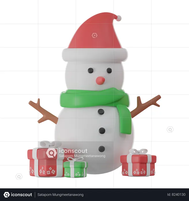 Snowman And Gift Box  3D Icon
