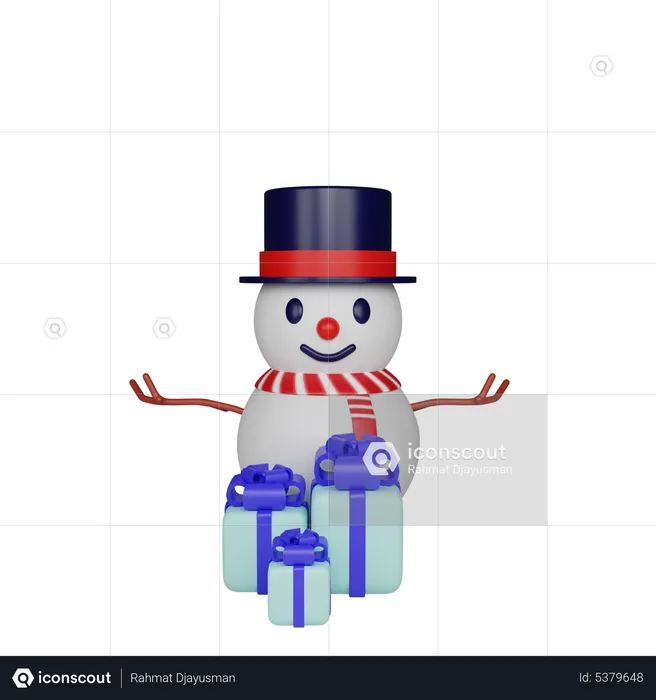 Snowman And Gifts  3D Icon