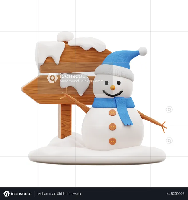 Snowman And Signboard  3D Icon