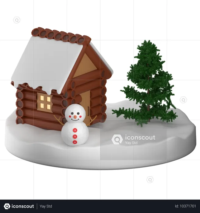 Snowman And Snowhouse  3D Icon