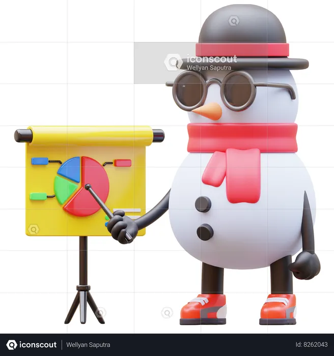 Snowman Character Doing Presentation  3D Illustration