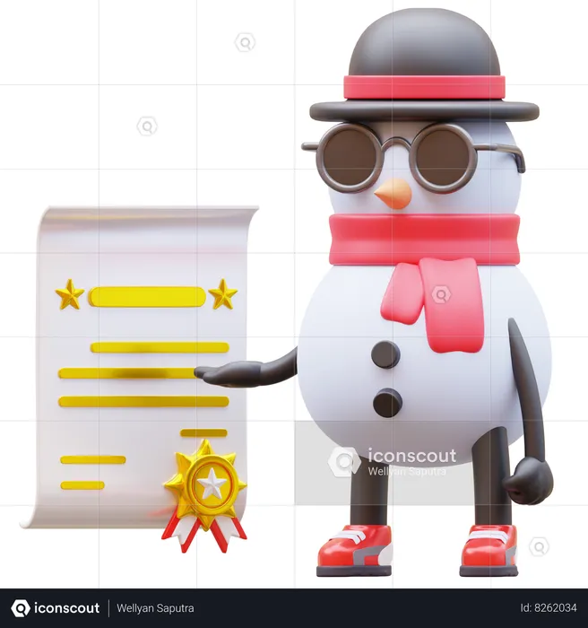 Snowman Character Get Certificate  3D Illustration