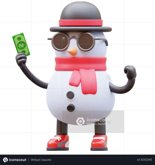 Snowman Character Get Money  3D Illustration