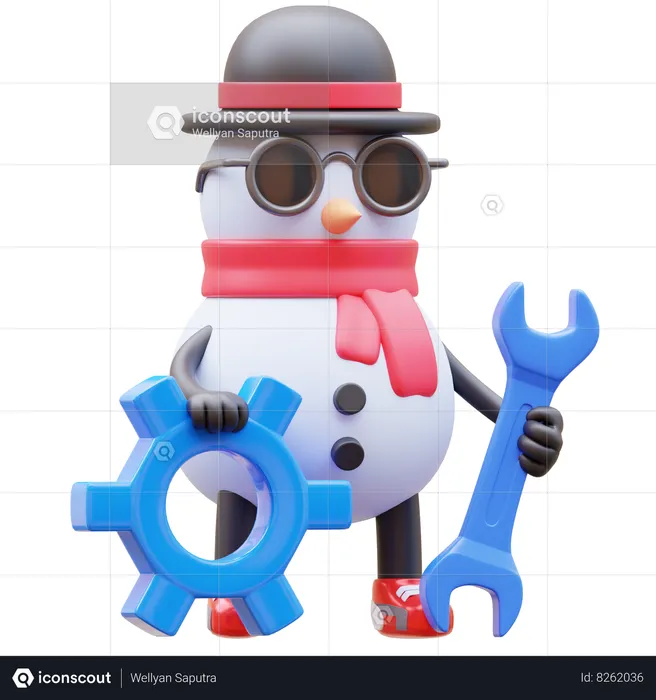 Snowman Character Is Doing Maintenance  3D Illustration