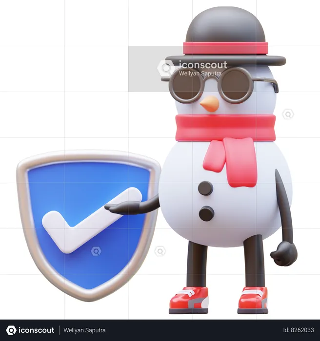 Snowman Character Verified Shield  3D Illustration