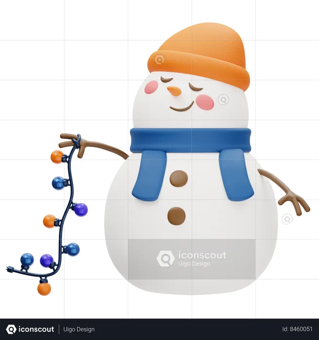 Snowman Holding Christmas Lamp  3D Icon