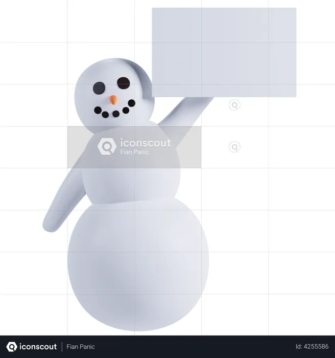 Snowman Holding Placard  3D Illustration