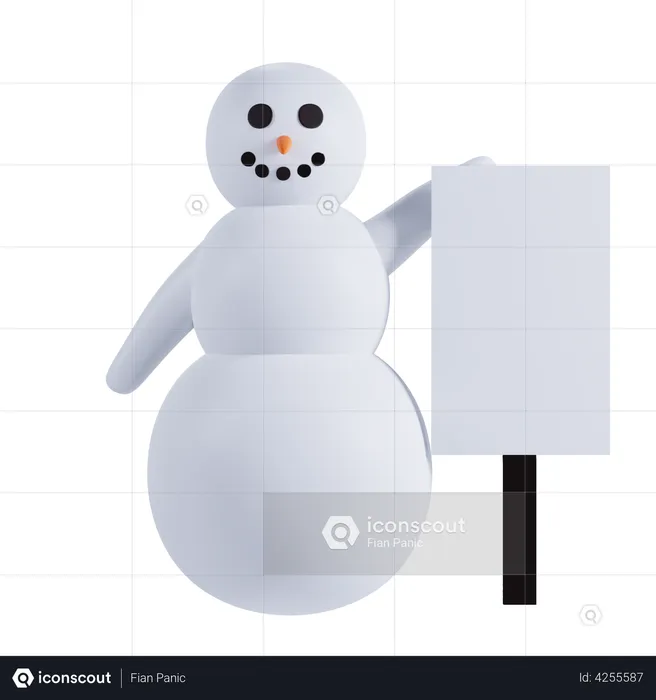 Snowman Holding Placard Board  3D Illustration