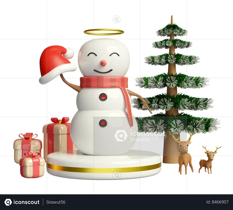 Snowman is standing on podium  3D Illustration