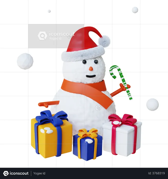 Snowman With Gift  3D Illustration