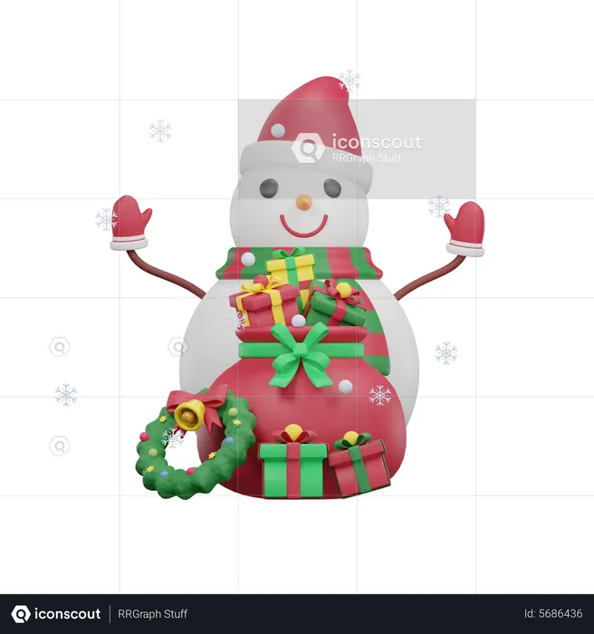 Snowman With Gift Christmas  3D Icon