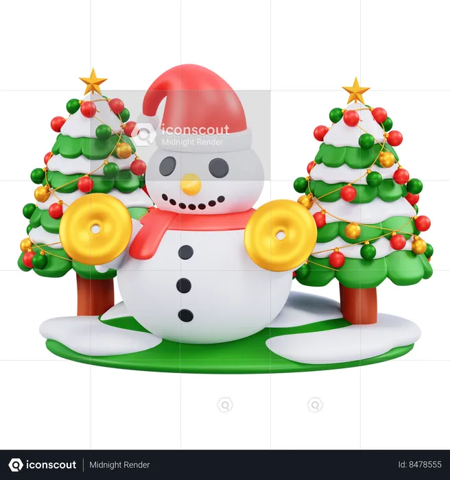 Snowman with tree  3D Icon