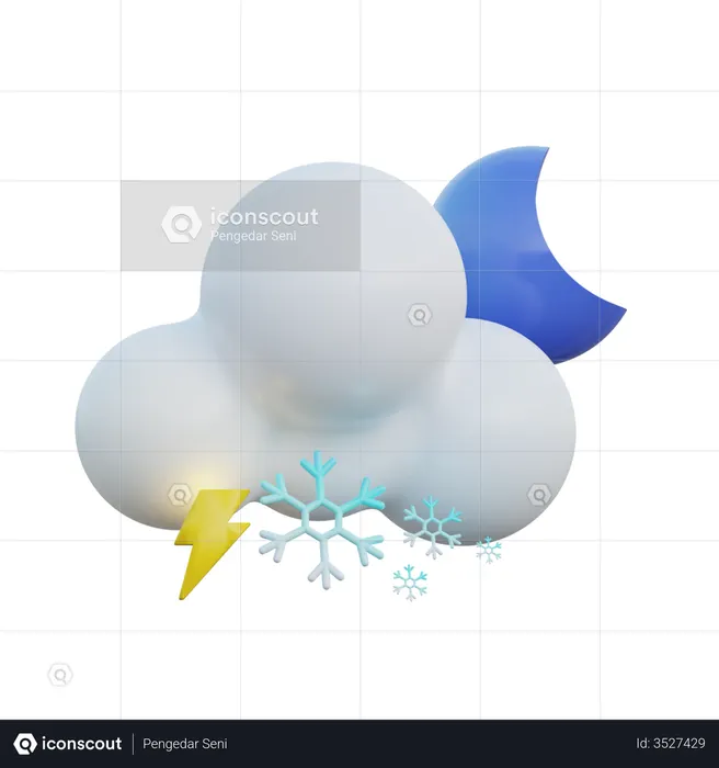 Snowy And Lightning Clear Night  3D Icon