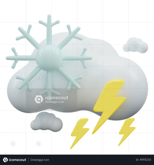 Snowy Cloud With Lightning  3D Icon