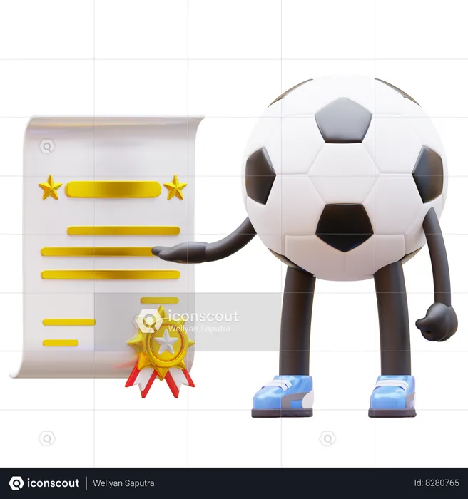 Soccer Ball Character Get Certificate  3D Illustration