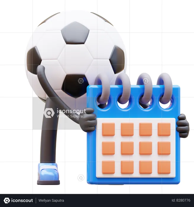 Soccer Ball Character Holding Calendar Planning Schedule  3D Illustration