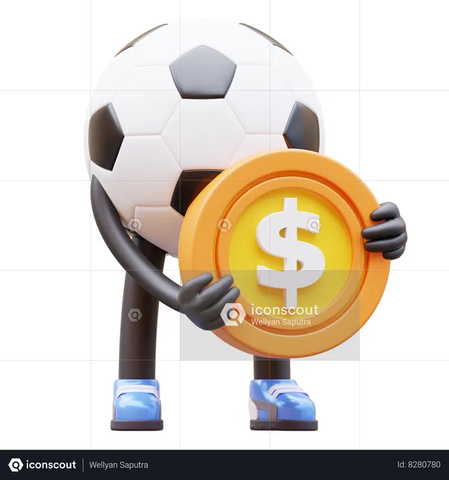 Soccer Ball Character Holding Coin  3D Illustration