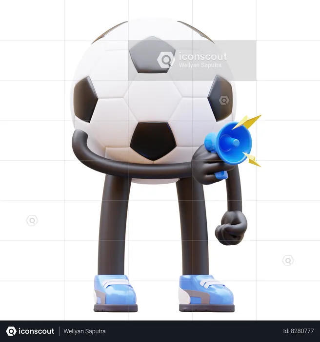 Soccer Ball Character Holding Megaphone For Marketing  3D Illustration