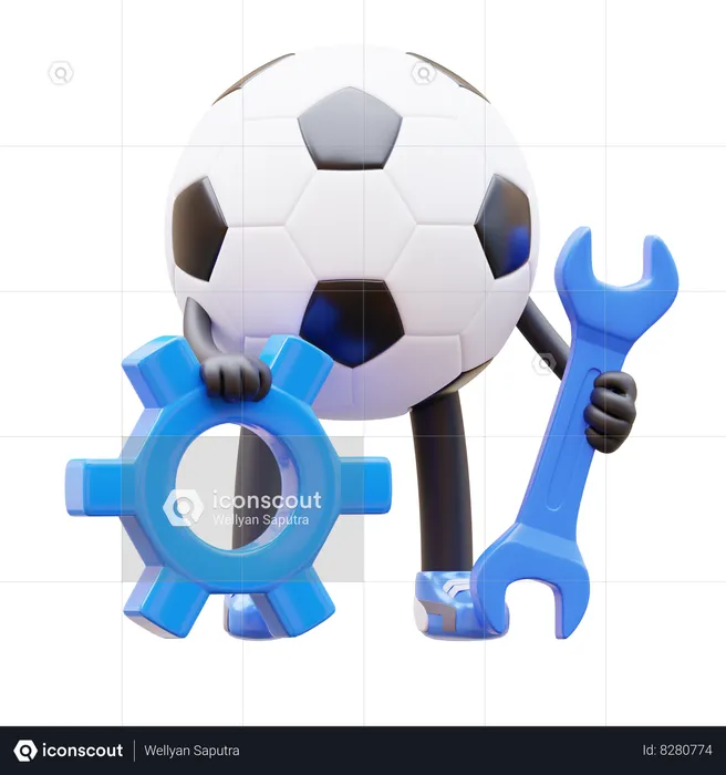Soccer Ball Character Is Doing Maintenance  3D Illustration