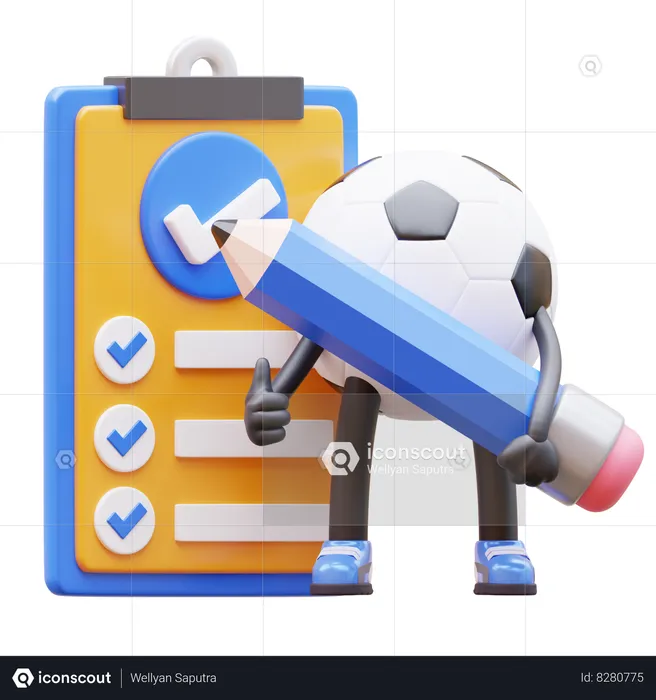 Soccer Ball Character Write Job List  3D Illustration