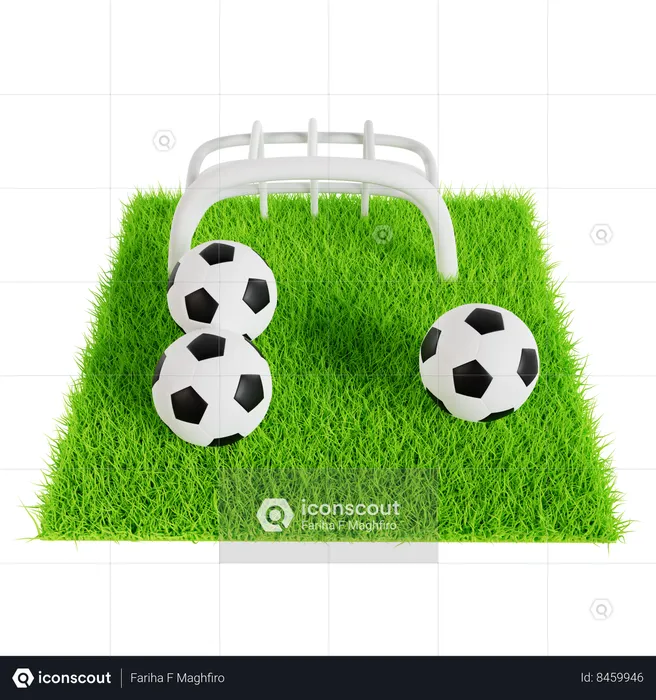 Soccer Balls on Green Field  3D Icon