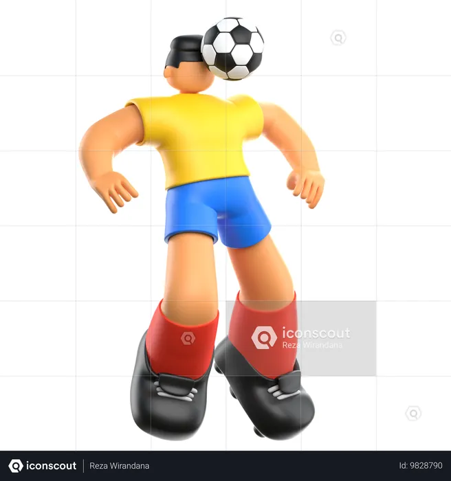 Soccer Player doing head kick to football  3D Illustration