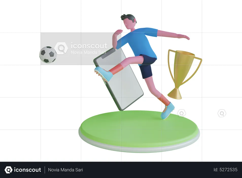 Soccer player kicks the ball on the soccer field  3D Illustration