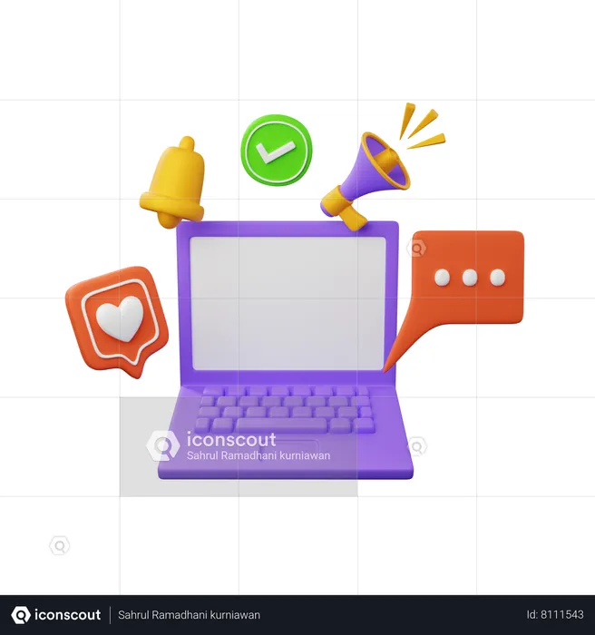 Social media on laptop  3D Icon