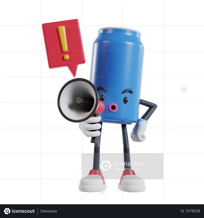 Soft drink can character talking loudly with megaphone saying no with exclamation mark  3D Illustration