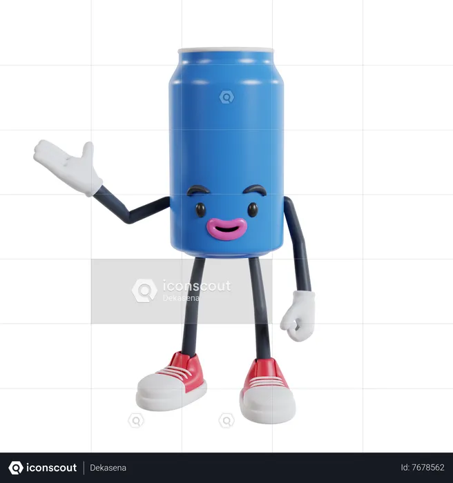 Soft drink cans character presenting with right hand  3D Illustration
