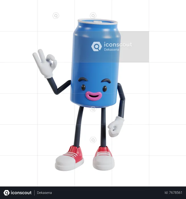 Soft drink cans character showing Okay gesture finger  3D Illustration