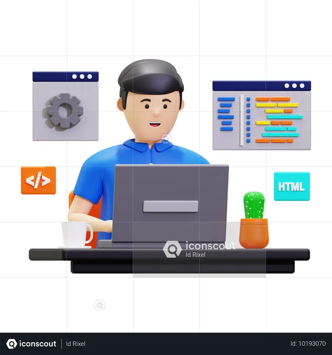 Software Engineer Making Adjustments To Program Coding  3D Illustration