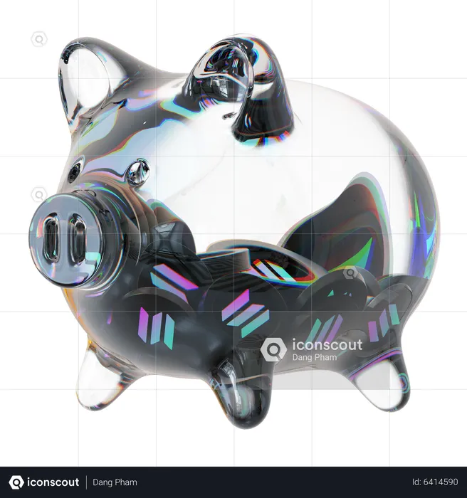 Sol Clear Glass Piggy Bank With Decreasing Piles Of Crypto Coins  3D Icon