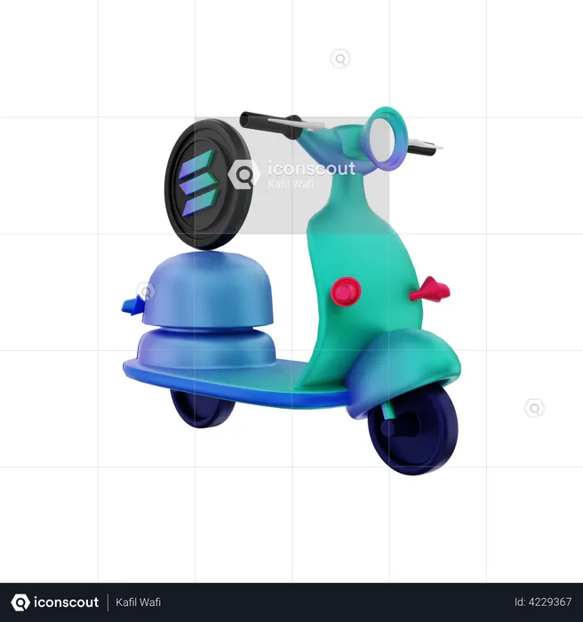 Solana crypto coin delivery by motorbike  3D Illustration