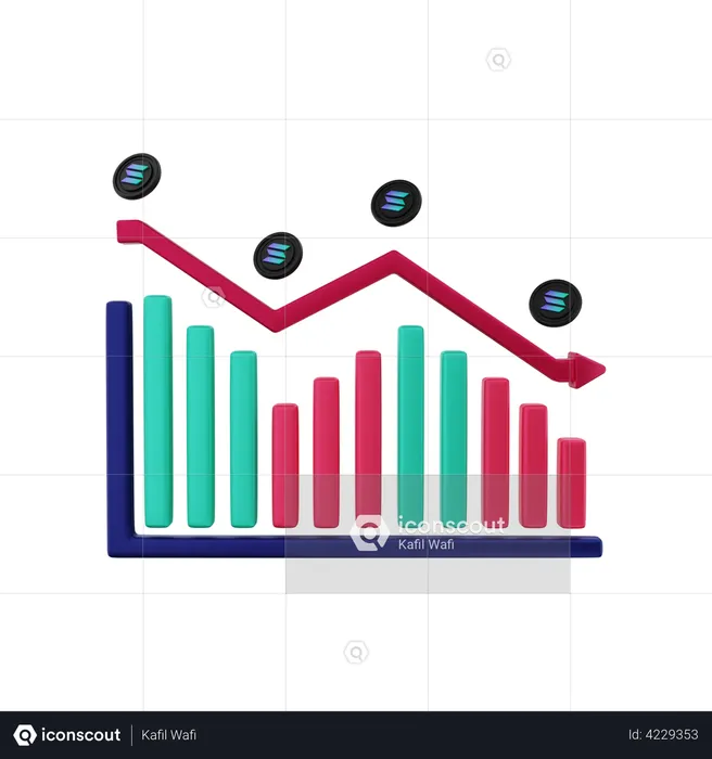 Gráfico negativo de solana  3D Illustration