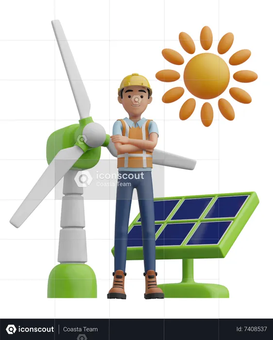 Solar and Wind energy  3D Illustration