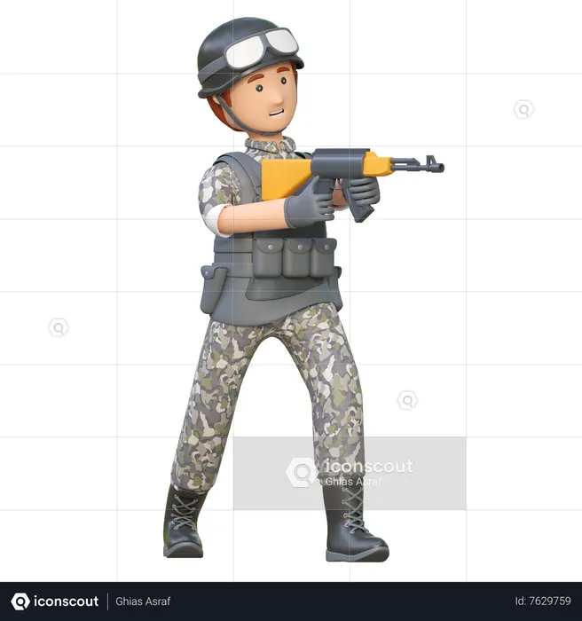 Soldado sosteniendo Ak 47  3D Illustration