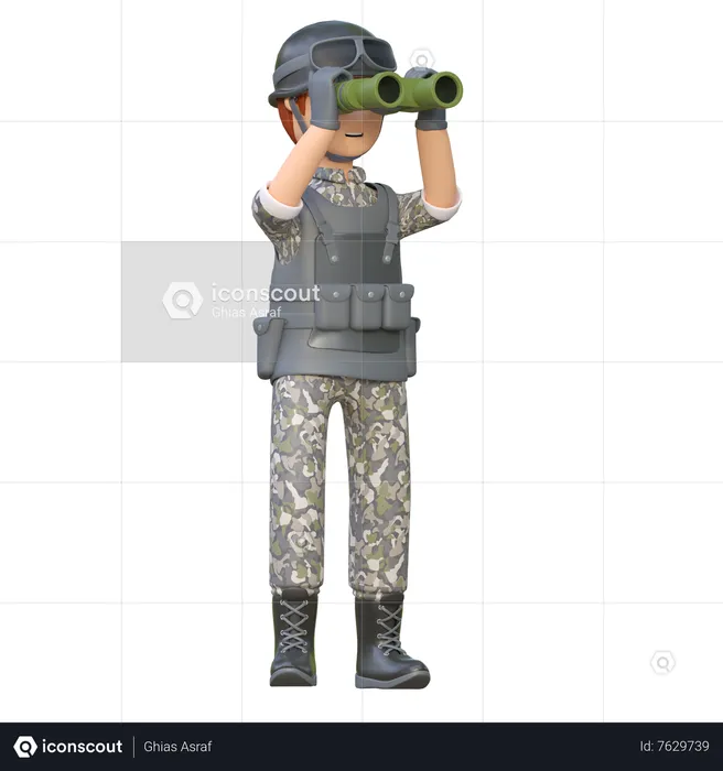 Soldado usando binoculares  3D Illustration