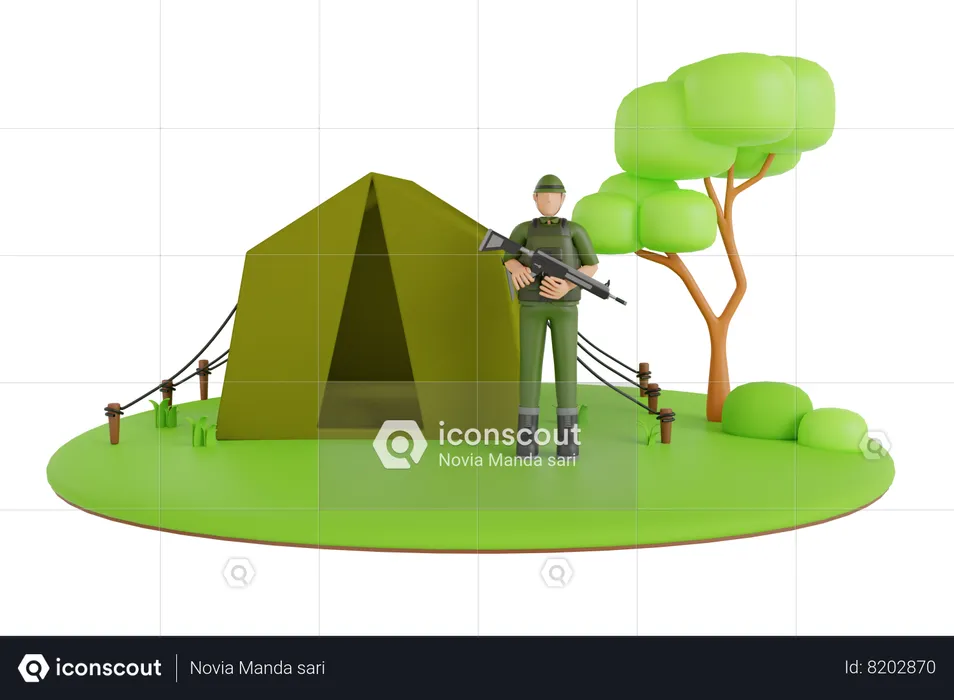 Soldat avec arme à feu  3D Illustration