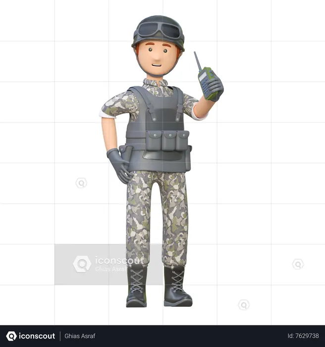 Soldat mit Satellitentelefon  3D Illustration