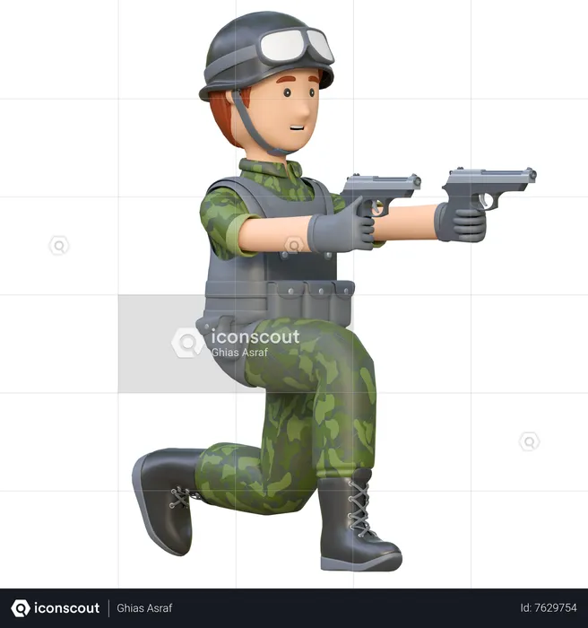 Soldat tenant un double pistolet  3D Illustration