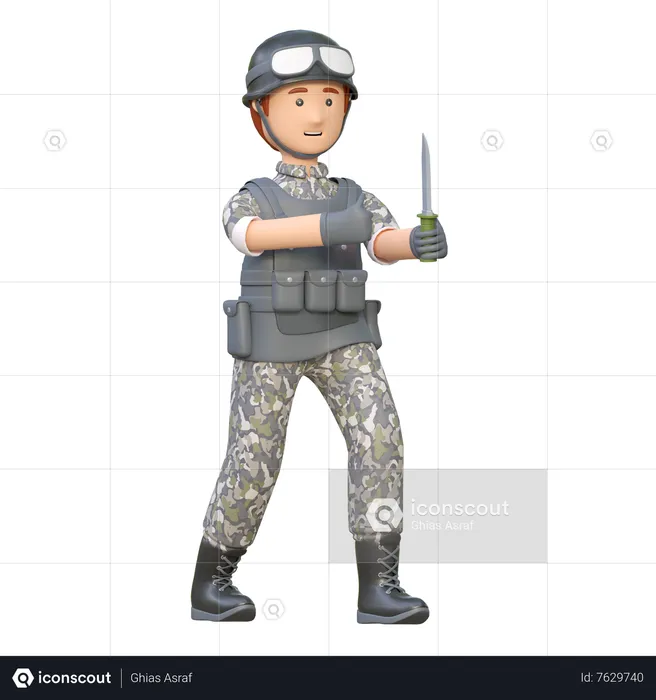 Soldier Fight Using Military Knife  3D Illustration